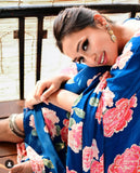 Blue Floral Beauty , New Design Launch Blue Floral Japan Satin Saree for women -TANVI001BS