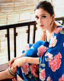 Blue Floral Beauty , New Design Launch Blue Floral Japan Satin Saree for women -TANVI001BS