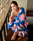 Blue Floral Beauty , New Design Launch Blue Floral Japan Satin Saree for women -TANVI001BS