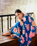 Blue Floral Beauty , New Design Launch Blue Floral Japan Satin Saree for women -TANVI001BS