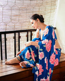 Blue Floral Beauty , New Design Launch Blue Floral Japan Satin Saree for women -TANVI001BS