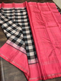 Vijayashree , Traditional  Black and white checks with Pink Borders and Pallu Kanjivaram Silk Saree for women -SACHI001BW