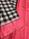 Vijayashree , Traditional  Black and white checks with Pink Borders and Pallu Kanjivaram Silk Saree for women -SACHI001BW