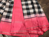 Vijayashree , Traditional  Black and white checks with Pink Borders and Pallu Kanjivaram Silk Saree for women -SACHI001BW