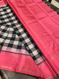 Vijayashree , Traditional  Black and white checks with Pink Borders and Pallu Kanjivaram Silk Saree for women -SACHI001BW