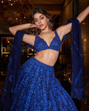 Beauty in Blue , Electric Blue Sequins Lehenga For Women-LASA001BL