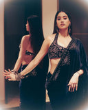 Janvi Kapoor Inspired Bollywood Replica Deep Blue Velvet Saree for Women -SAL001BVS