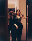Janvi Kapoor Inspired Bollywood Replica Deep Blue Velvet Saree for Women -SAL001BVS