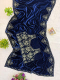 Janvi Kapoor Inspired Bollywood Replica Deep Blue Velvet Saree for Women -SAL001BVS