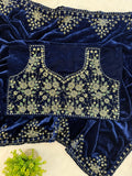 Janvi Kapoor Inspired Bollywood Replica Deep Blue Velvet Saree for Women -SAL001BVS