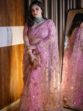 Pink Lady , beautiful Pink Net Saree with Sequins work -TANVI001PNS
