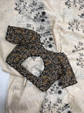 Black and White Pure Chanderi Cotton with Flower Embroidery on all over the saree-SSS001CBW