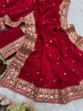 Beauty in Red , Premium Red designer sequins saree for women -FOF001RS