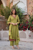Green Premium Mal Cotton Salwar suit set with beautiful embroidery work -SOC001SSG