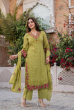 Green Premium Mal Cotton Salwar suit set with beautiful embroidery work -SOC001SSG