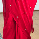 EXCLUSIVE 2 STYLES HAND WORKED, DRAPE SAREE ON FAUX GEORGETTE FABRIC WITH STITCHED BLOUSE-TANVI001RS
