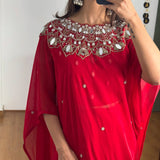 EXCLUSIVE 2 STYLES HAND WORKED, DRAPE SAREE ON FAUX GEORGETTE FABRIC WITH STITCHED BLOUSE-TANVI001RS