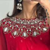 EXCLUSIVE 2 STYLES HAND WORKED, DRAPE SAREE ON FAUX GEORGETTE FABRIC WITH STITCHED BLOUSE-TANVI001RS