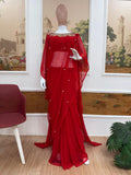 EXCLUSIVE 2 STYLES HAND WORKED, DRAPE SAREE ON FAUX GEORGETTE FABRIC WITH STITCHED BLOUSE-TANVI001RS