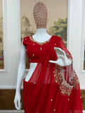 EXCLUSIVE 2 STYLES HAND WORKED, DRAPE SAREE ON FAUX GEORGETTE FABRIC WITH STITCHED BLOUSE-TANVI001RS