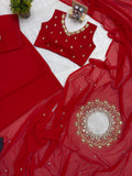 EXCLUSIVE 2 STYLES HAND WORKED, DRAPE SAREE ON FAUX GEORGETTE FABRIC WITH STITCHED BLOUSE-TANVI001RS