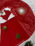 EXCLUSIVE 2 STYLES HAND WORKED, DRAPE SAREE ON FAUX GEORGETTE FABRIC WITH STITCHED BLOUSE-TANVI001RS