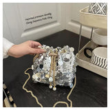 Silver  sequins  Designer  Stylish Vey Classy Sequins  Potli Sling Bag -KJ001PBE