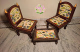 Rajastani Sawari Embossed Hand Painted Mango Wood Chairs &amp; Table Set -TILA001CTS