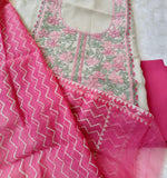 Pink Peony  , Handcrafted Pure Cotton Kurta with delicate shadow work embroidery-DEEP001SE