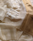 Susan , Graceful ivory organza saree featuring subtle floral appliqué work-DEEP001AW