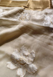 Susan , Graceful ivory organza saree featuring subtle floral appliqué work-DEEP001AW