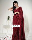 Raasati , Red Beautiful Sequins Saree for Women -SSS001RSW