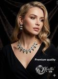 Clara , Platinum Finish Green stone studded Necklace Set for Women -JAYDU001GS