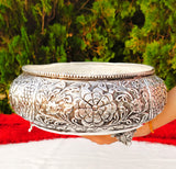 Gulzar , Antique German silver sunflower carving urli -GRIH001AU