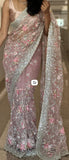 My Fair Lady , Pastel Pink Pure Net Fabric adorned with Heavy Parsi Emboidery and Original Mirror Work -21ETHNIC001PNS