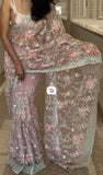 My Fair Lady , Pastel Pink Pure Net Fabric adorned with Heavy Parsi Emboidery and Original Mirror Work -21ETHNIC001PNS