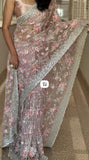 My Fair Lady , Pastel Pink Pure Net Fabric adorned with Heavy Parsi Emboidery and Original Mirror Work -21ETHNIC001PNS