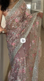 My Fair Lady , Pastel Pink Pure Net Fabric adorned with Heavy Parsi Emboidery and Original Mirror Work -21ETHNIC001PNS