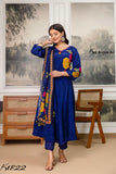 SHYAMALI , Premium natural crepe beautiful suit with printed dupatta having applique work on yoke sleeves-FOF001BSS