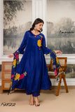 SHYAMALI , Premium natural crepe beautiful suit with printed dupatta having applique work on yoke sleeves-FOF001BSS