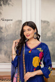 SHYAMALI , Premium natural crepe beautiful suit with printed dupatta having applique work on yoke sleeves-FOF001BSS