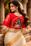 Shiv Parvathy Design Semi pure silk fabric Ready Made Blouse with antique handcrafted work -SOC001RBR