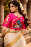 Shiv Parvathy Design Semi pure silk fabric Ready Made Blouse  with antique handcrafted work -SOC001RBP