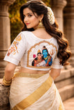 Shivaparvathy Design Semi pure silk fabric Ready Made Blouse with antique handcrafted work -SOC001RBA
