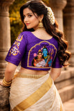 Shiv Parvathy Design Semi pure silk fabric Ready Made Blouse  with antique handcrafted work -SOC001RBPR