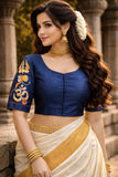 Shiv Parvathy Design Semi pure silk fabric Ready Made Blouse  with antique handcrafted work -SOC001RBDB