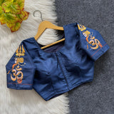 Shiv Parvathy Design Semi pure silk fabric Ready Made Blouse  with antique handcrafted work -SOC001RBDB