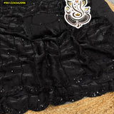 Tanuja , Pure space silk Black saree in velvet shine adorned with sequins and cutdana delicate handwork-DF3001BSSS