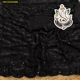 Tanuja , Pure space silk Black saree in velvet shine adorned with sequins and cutdana delicate handwork-DF3001BSSS