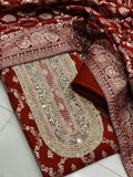 Maroon  Shade Banarasi Fancy Silk Salwar Suit Material for women -SPARK001MS